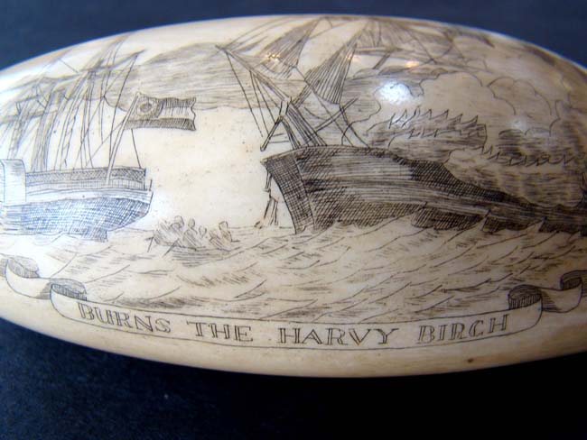 A Civil War era scrimshawed Whale's Tooth depicting the CSS 'Nashville' capturing and burning the 'Harvey Birch' circa 1861. — image 2